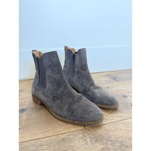 COS 37 Suede Chelsea Pull On Boot Leather Calfskin Almond Toe Bootie Suede Grey